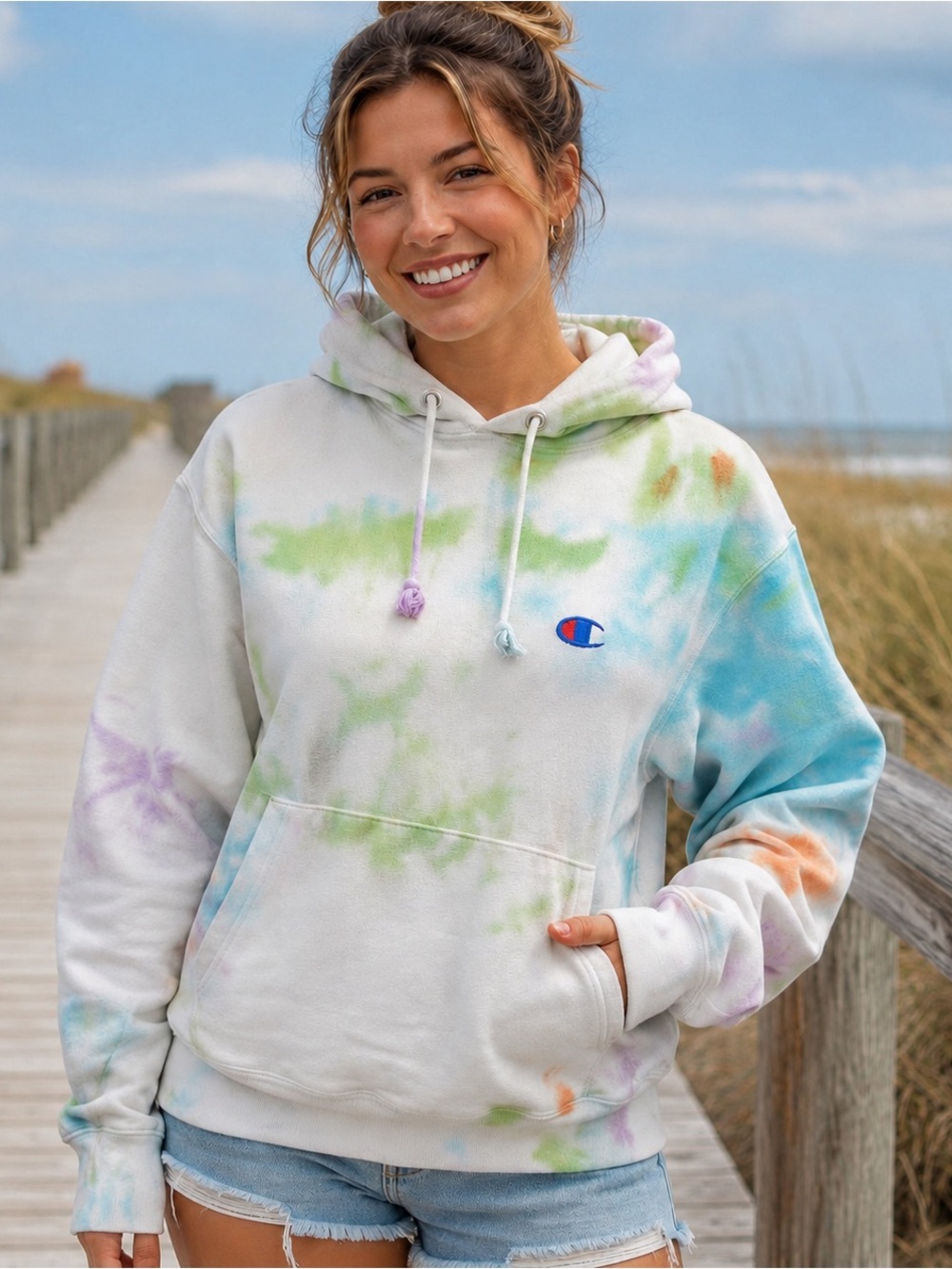 Champion Reverse Weave Pastel Tie Dye Pullover Hoodie Unisex Small